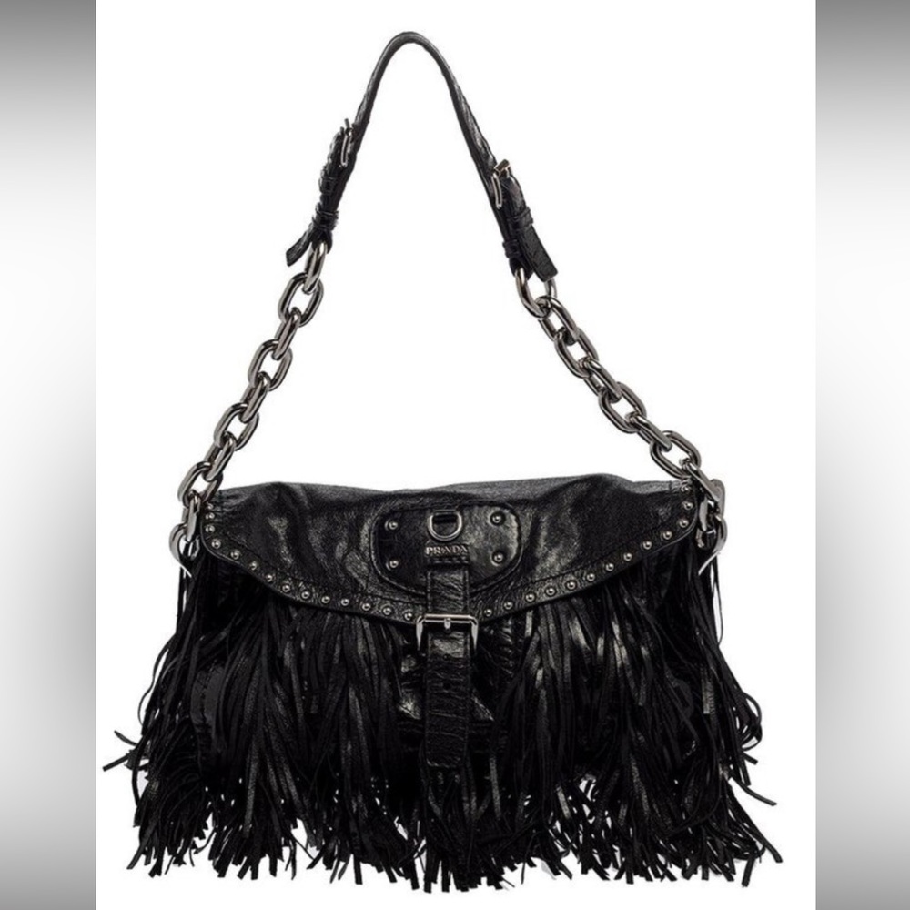 Prada Leather fringe metal chain strap bag Italy